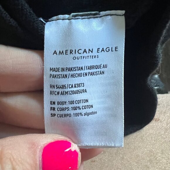 American Eagle Hoodie Pullover Black Gray AE USA Logo Spellout Sleeve - Picture 8 of 9